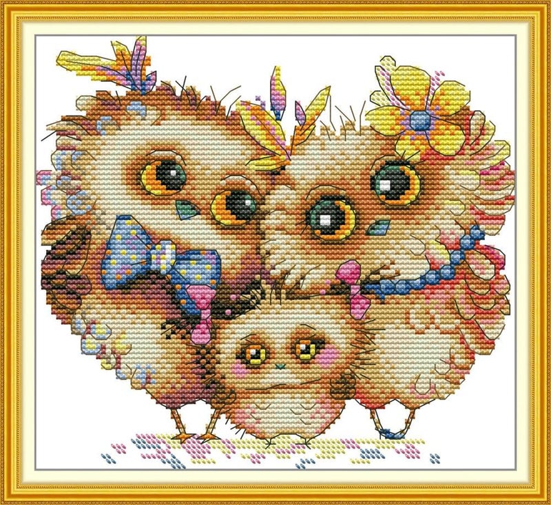Maydiyer Counted Cross Stitch Kits for Adults,14CT Unprinted Pattern Embroidery Kits for Beginners,Easy Cross-Stitch Set DMC Threads Needlework-The Owl Family 8.7''×8.3' - Image 1